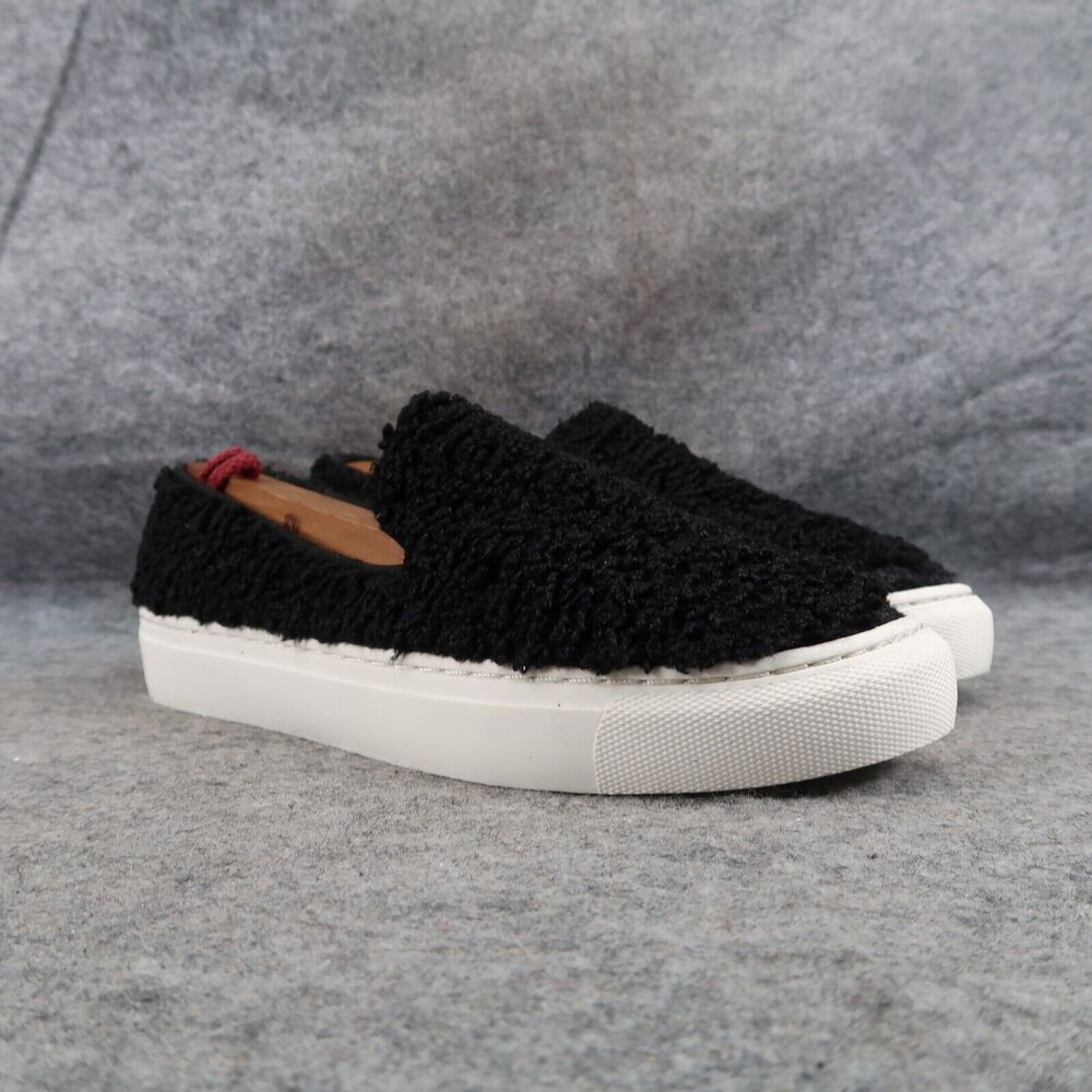 Steven Shoes Womens 6 Sneakers Casual Slip On Skimmer Faux Fur Black Fashion NY